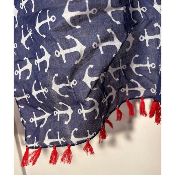 Lifestyle Taleen Anchor Print Scarf With Tassels Navy & White - Picture 2 of 9